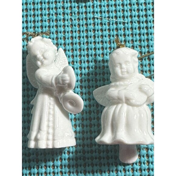 Porcelain Cherub Angel Christmas Ornaments Set White Hanging - Picture 11 of 11
